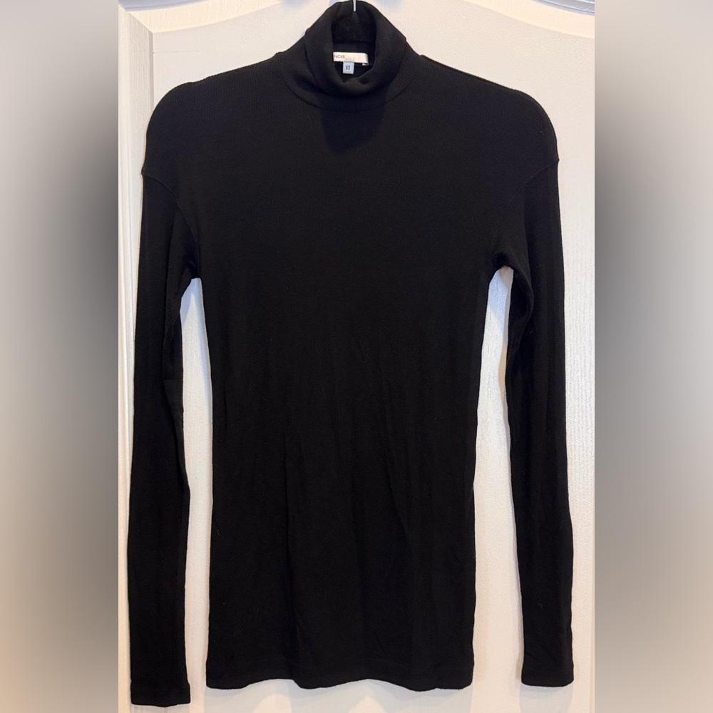 VINCE Angora Blend Ribbed Turtleneck Sweater Black XS